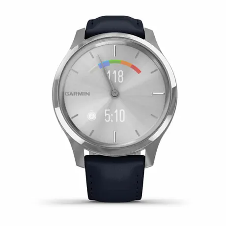 Смарт-часы Garmin VIVOMOVE LUXE серебристый с итальянским кожаным темно-синим ремешком - Фото 2