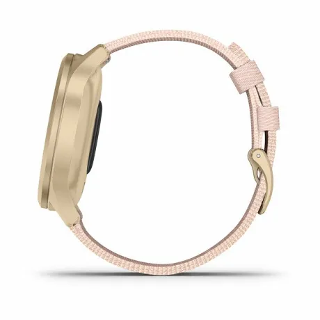 Гибридные смарт-часы Garmin VIVOMOVE STYLE светло-золотистый с плетеным нейлоновым розовым ремешком - Фото 4