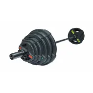 Штанга олимпийская OriginalFitTools 128 кг (диски с двумя хватами, черный гриф)